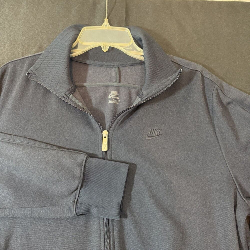 Nike Track Jacket Mens L Navy Blue Full Zip Mock Neck Swoosh Sportswear 370404
